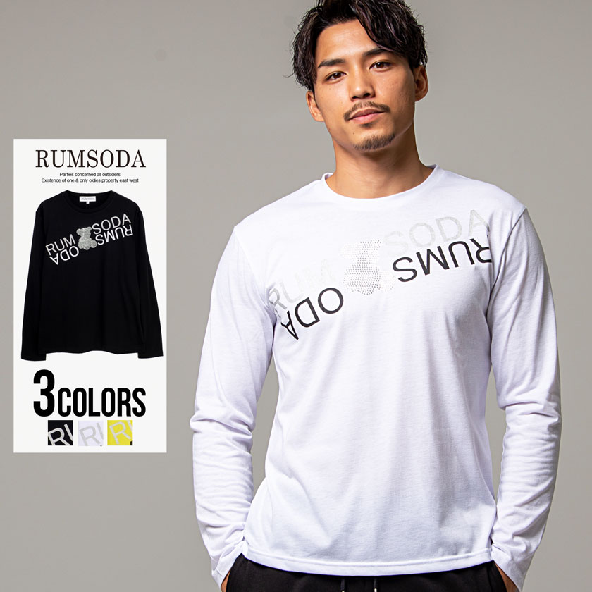 【SALE/セール】RUMSODA(ラムソーダ)ラインストーンベアロゴプリントクルーネック長袖Tシャツ/全3色