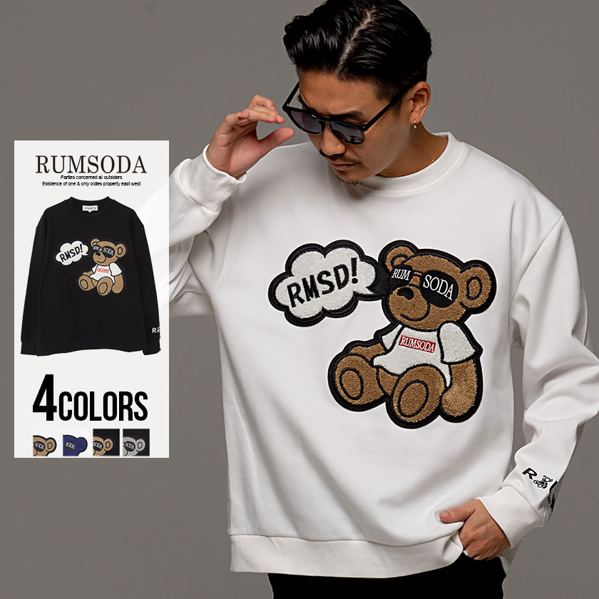 RUMSODA(ラムソーダ)ボアベアワッペン付きクルーネック長袖トレーナー/全4色