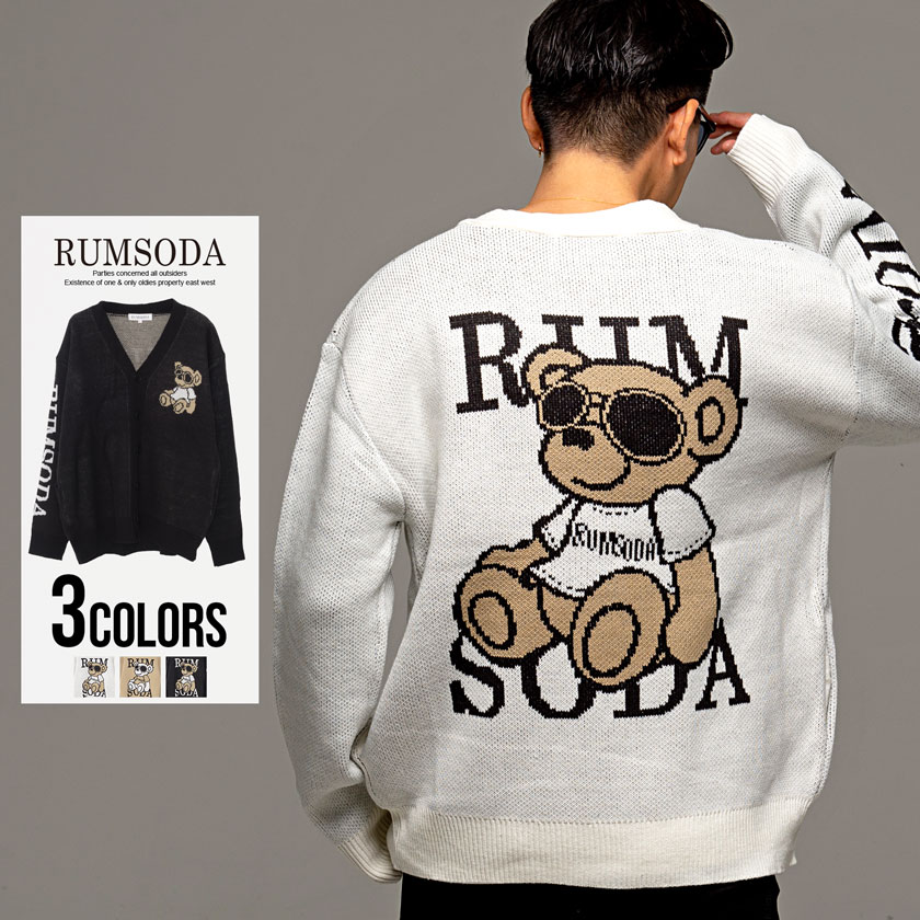 RUMSODA(ラムソーダ)7Gジャガードビッグニットくまカーディガン/全3色