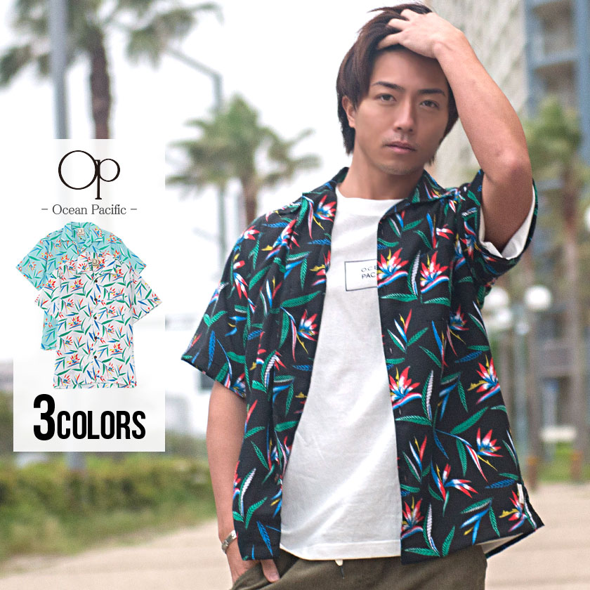 Ocean Pacific オーシャンパシフィック 総柄サッカー生地半袖シャツ 全3色