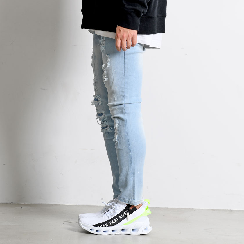 Cavaria キャバリア リペア加工スキニーアンクル丈デニムパンツ 全2色