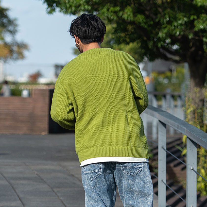 Cavaria キャバリア 7g方畦ビッグシルエットフェイクレイヤードニット 全7色