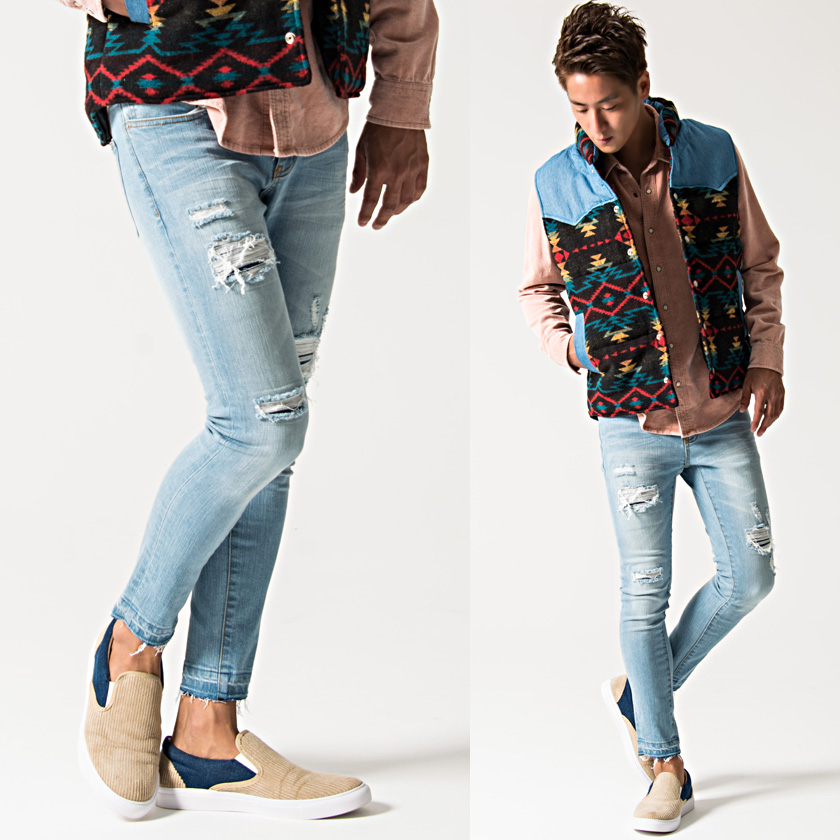 Bitter Select ビターセレクト コーデュロイ デニム切り替えスリッポンスニーカー 全3色