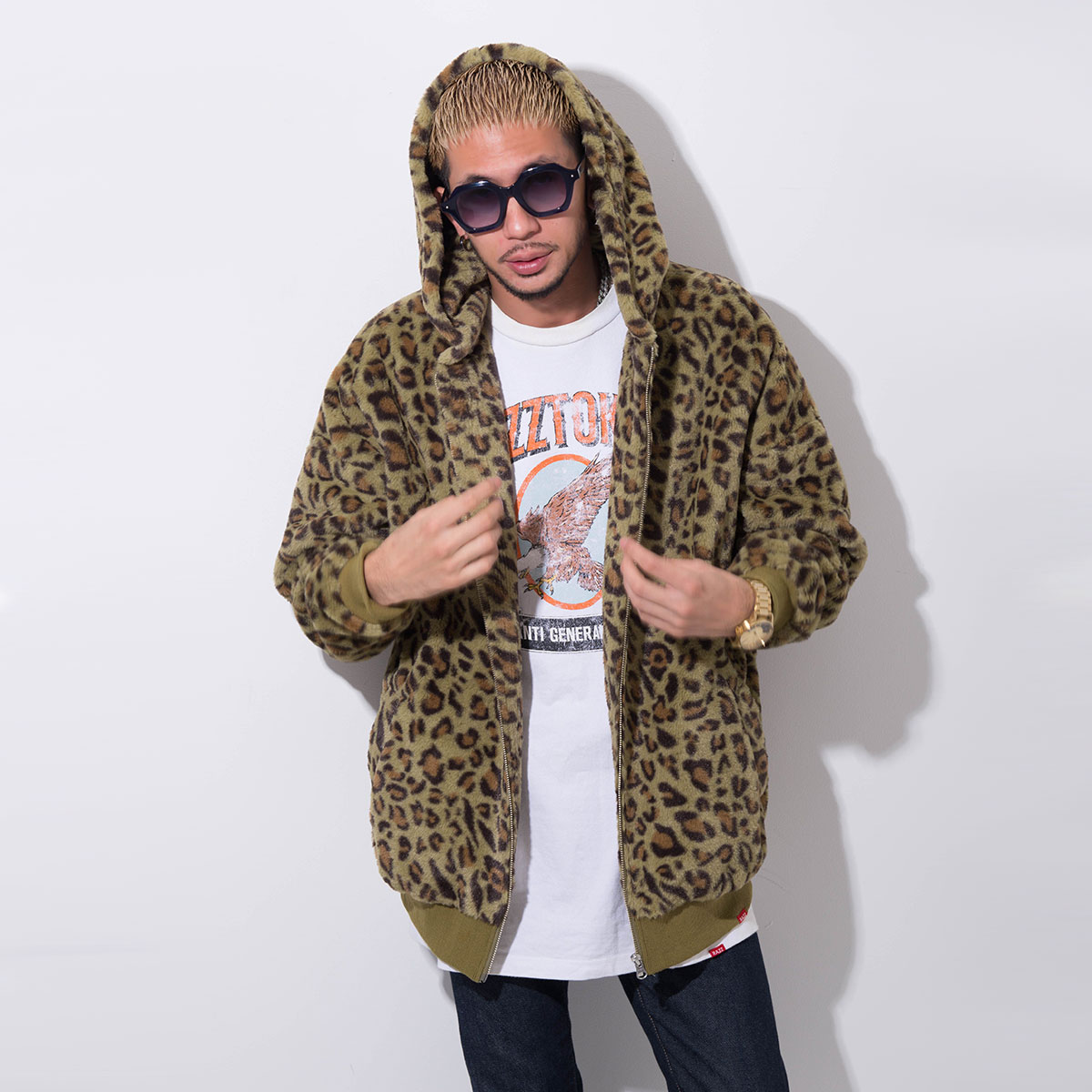 【送料無料】【SALE/セール】RAZZIS Leopard Zip-up fake fur hoodie / 2colors