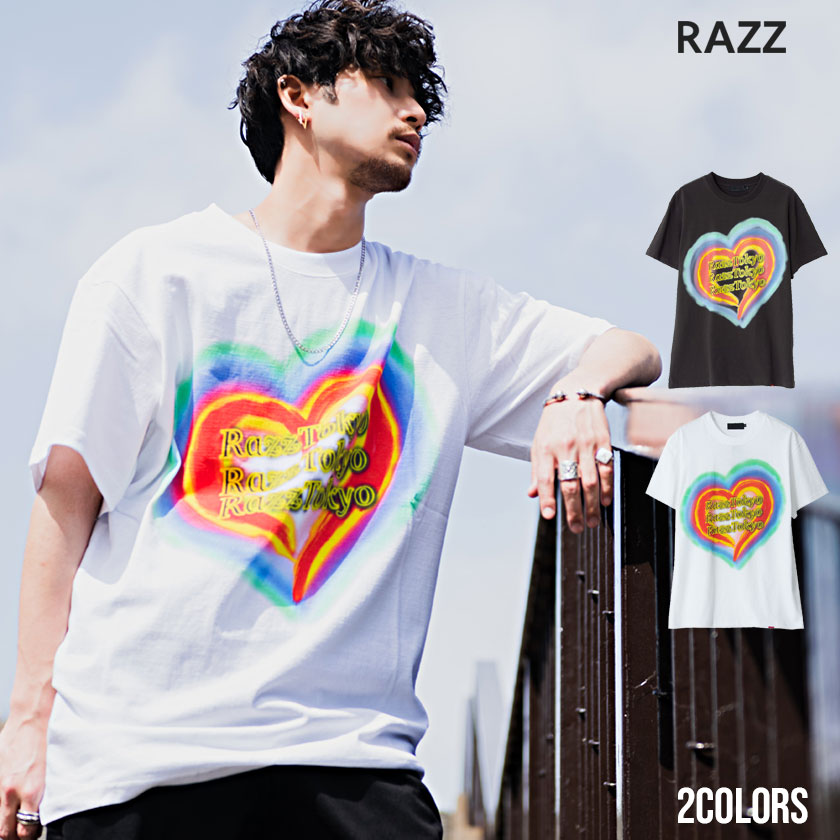 Razzis ラズ レインボーハートプリントクルーネック半袖ビッグtシャツ 全2色