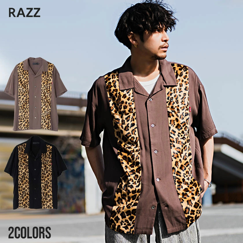 Razzis ラズ ヒョウ柄切り替え半袖シャツ 全2色