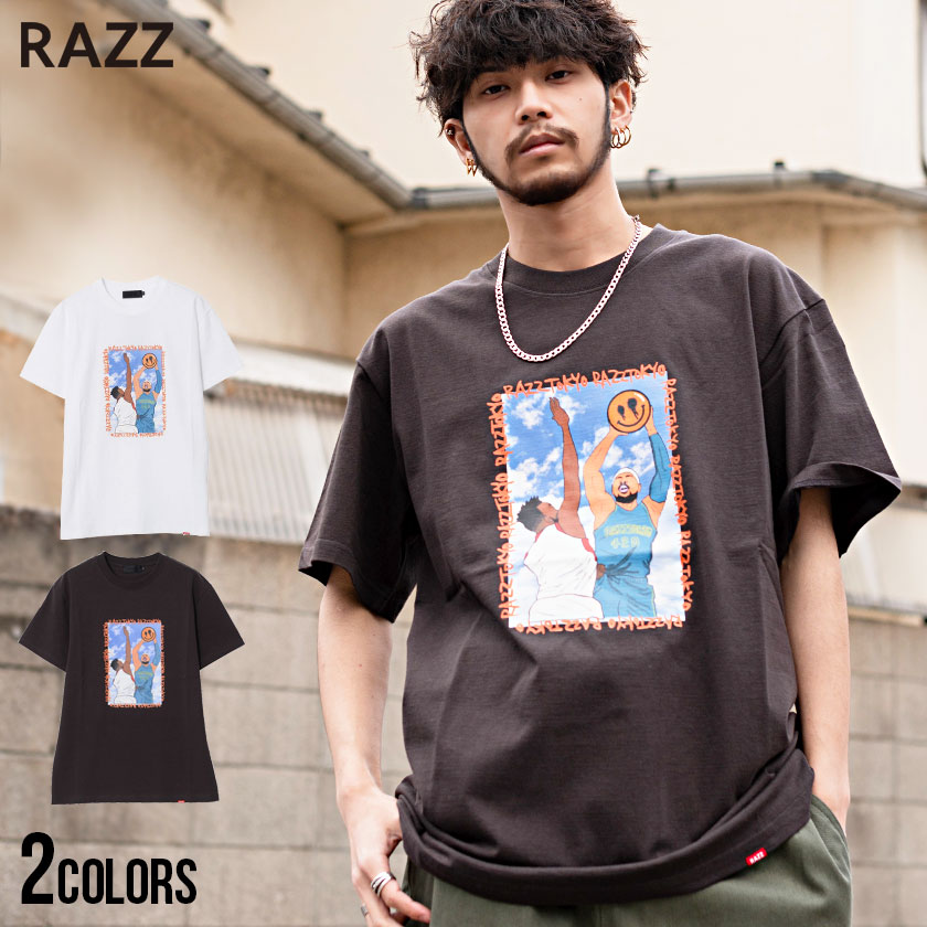 RAZZIS(ラズ)スマイルバスケットボールプリントクルーネック半袖T