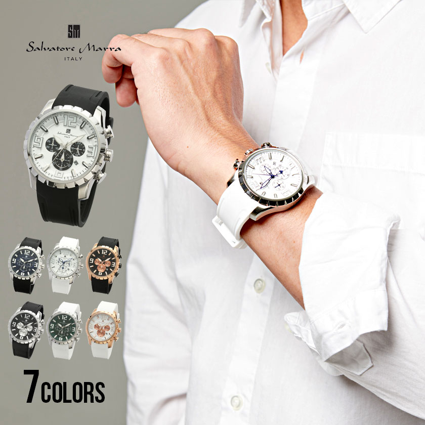 Salvatore Marra(サルバトーレマーラ)立体クロノグラフラバーベルト腕時計/全7色
