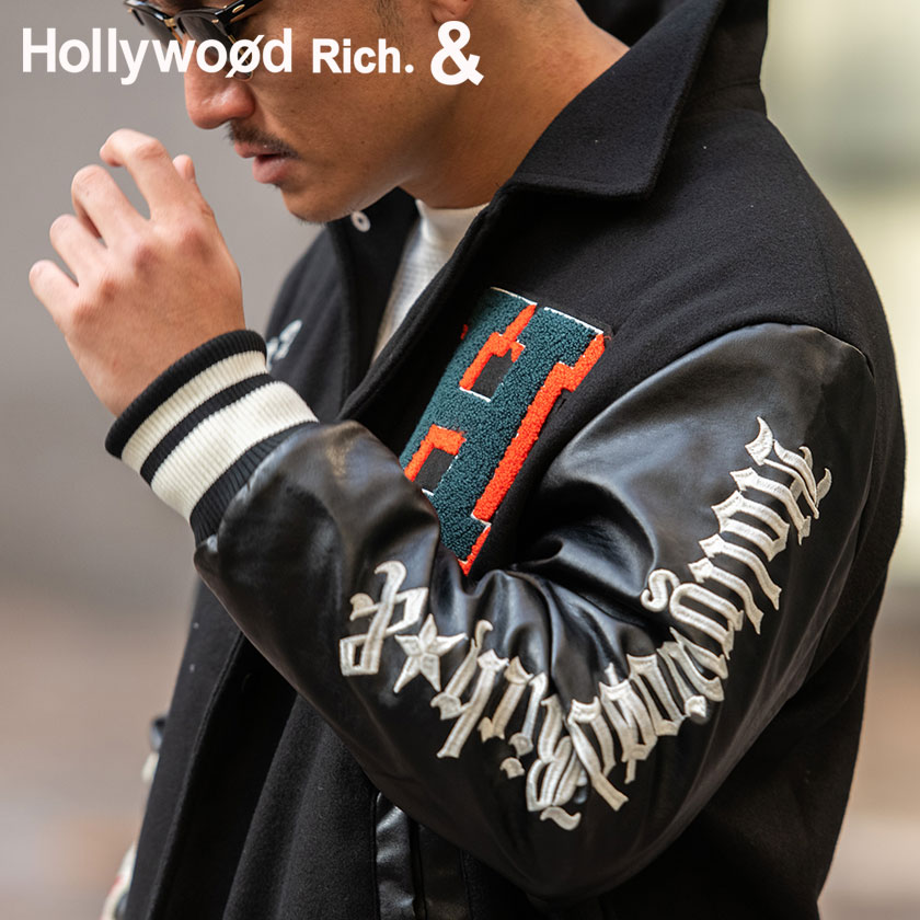 Hollywood rich.&(ハリウッドリッチ)メルトン×PUレザーサガラ刺JKT/全2色