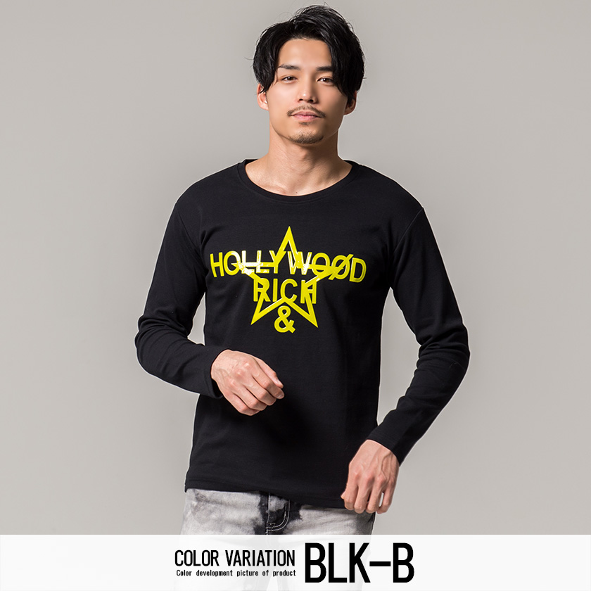 Hollywood Rich ハリウッドリッチドットアンド 星柄エナメルプリントクルーネック長袖tシャツ 全3色